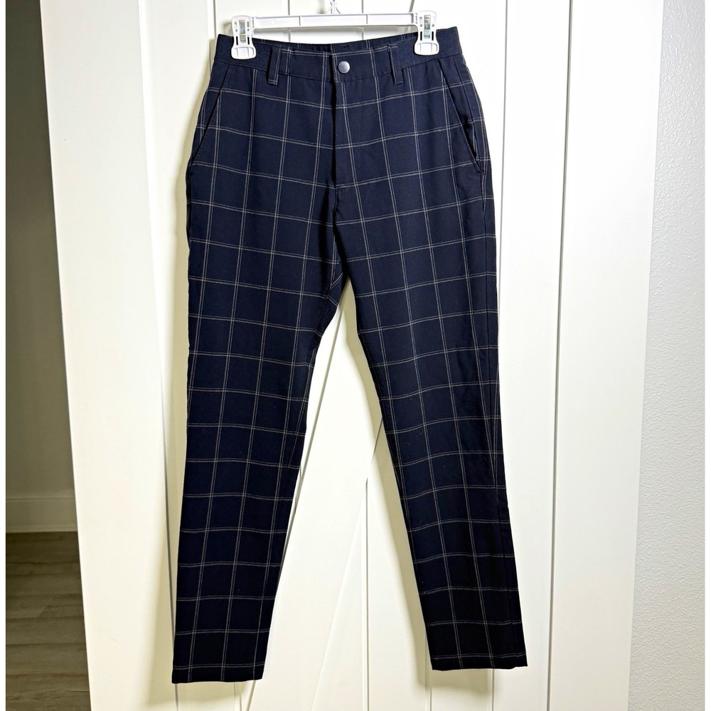 ZARA Men's Navy Plaid Dress Pants Flat Front Slim Fit Size Small Indie Sleaze